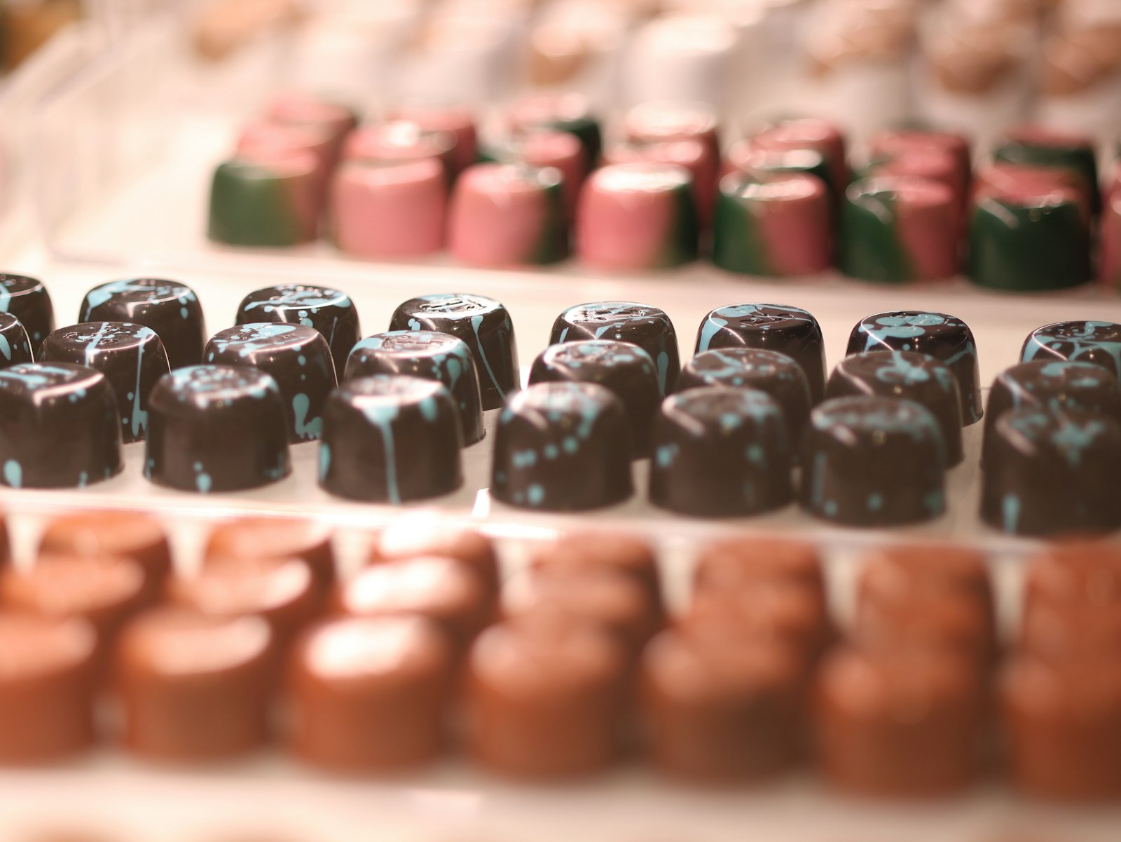 Table of Belgian chocolate candies in Brussels